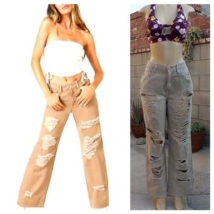 Forever 21 Wide Leg Distress Pants